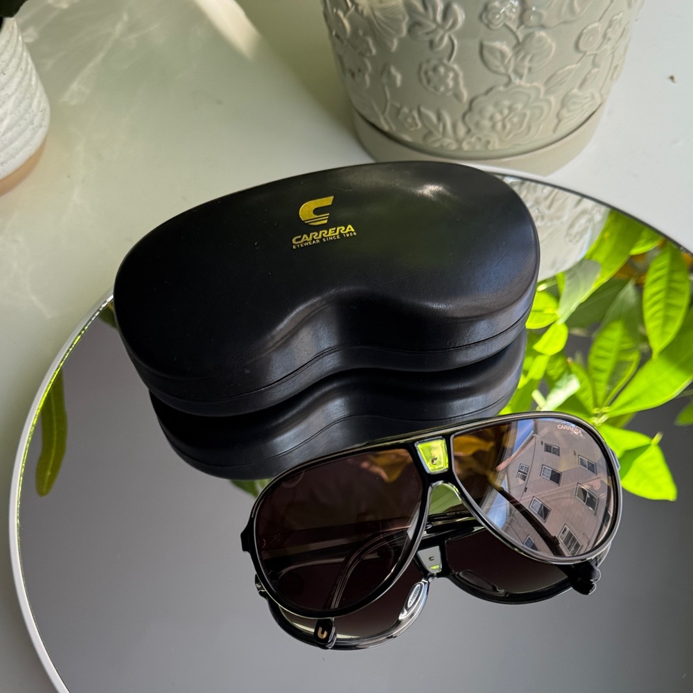 Carrera Black Aviator Sunglasses with Gold Accents